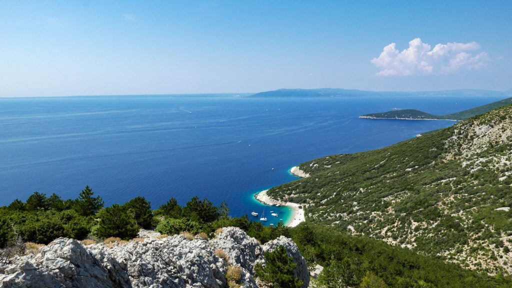 High angle view of amazing sea coastline on Cres island in Croatia.